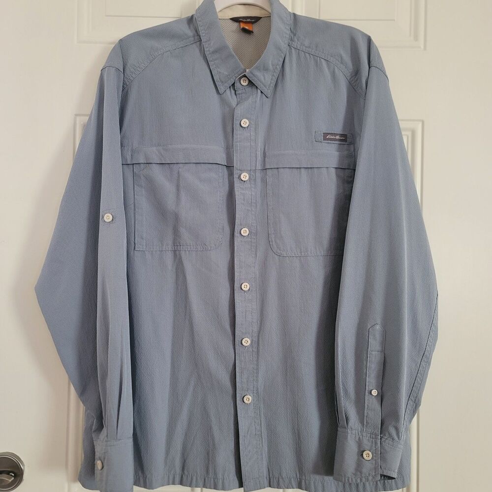Eddie Bauer Men's Vented Hiking Shirt Long Sz L Sleeve GORP Utility Blue